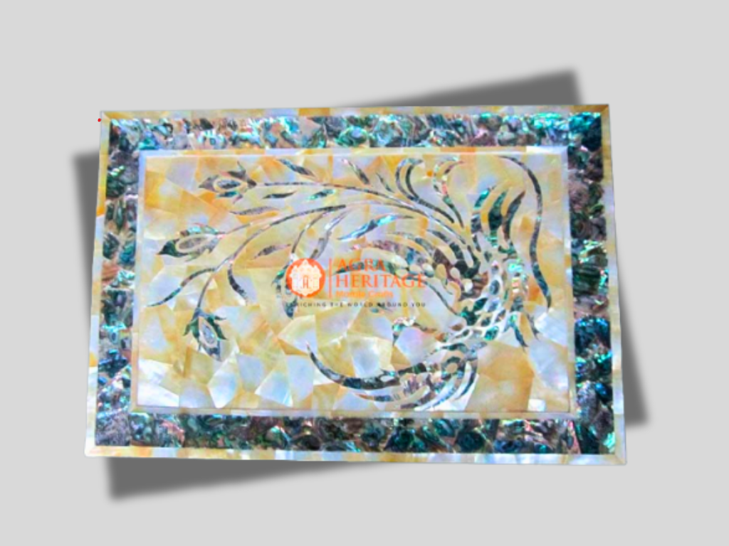 Mother of Pearls Peacock Art Serving Tray Decor